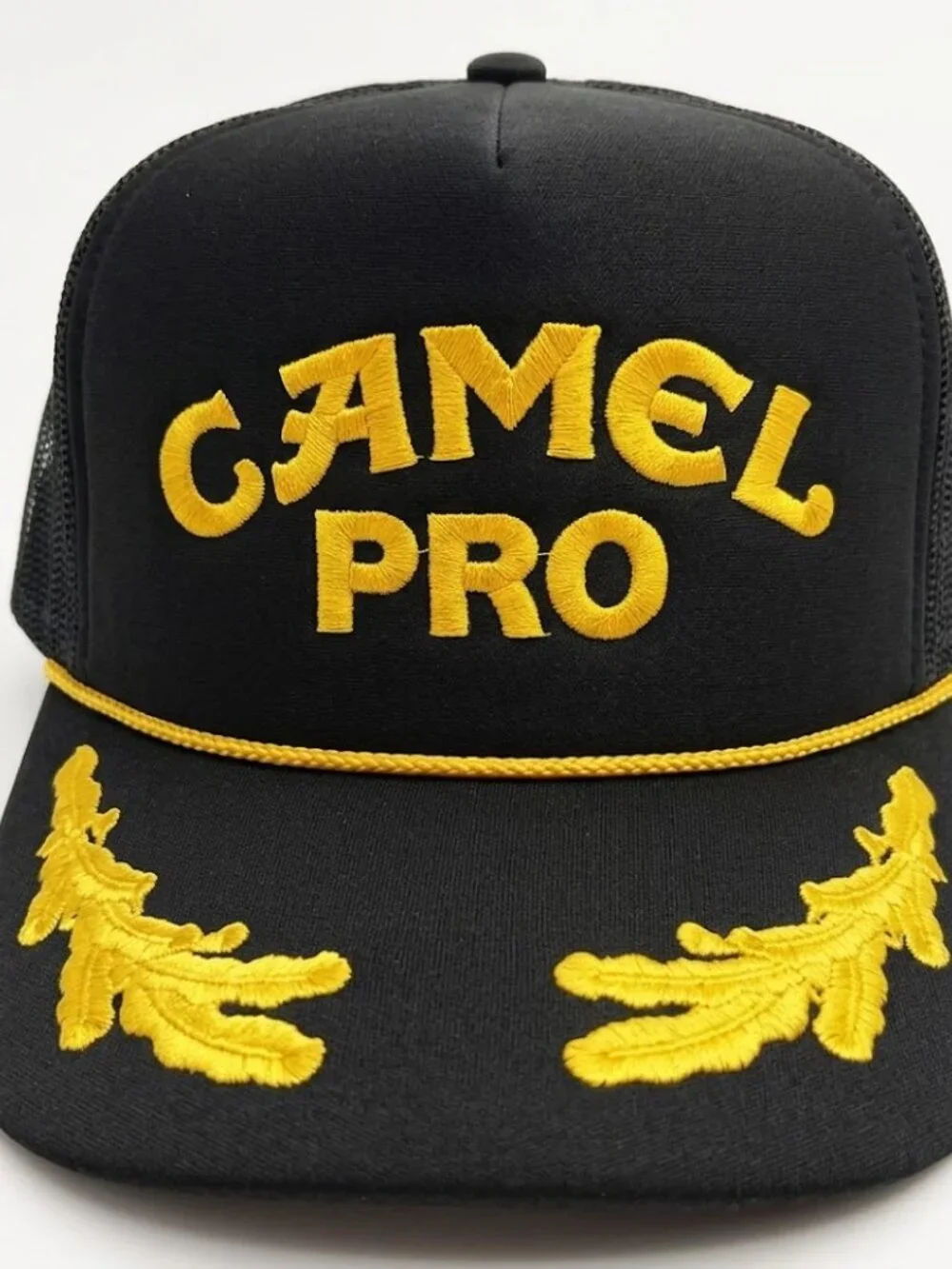 Camel Pro Racing Embroidered Black Gold Rope Trucker Hat Snapback Cap New 80s F1